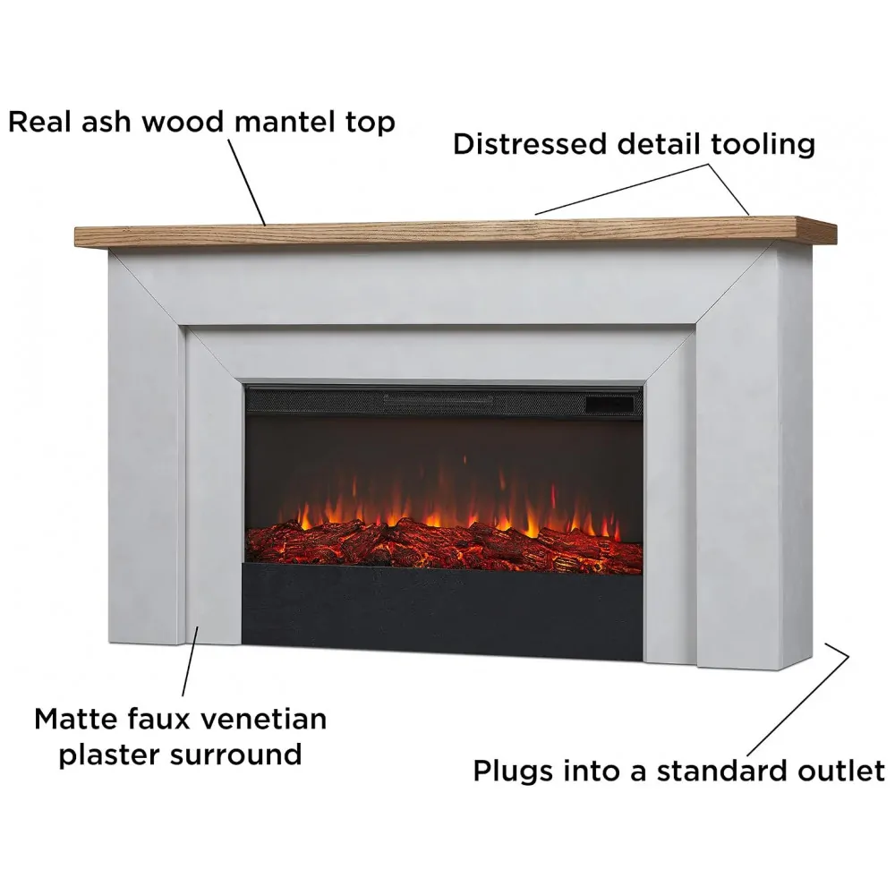 Lareira Elétrica Real Flame 171x95cm 1500W Mantel Chamas LED Controle 110V