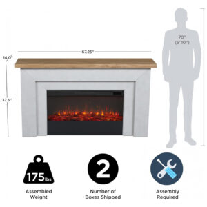 Lareira Elétrica Real Flame 171x95cm 1500W Mantel Chamas LED Controle 110V
