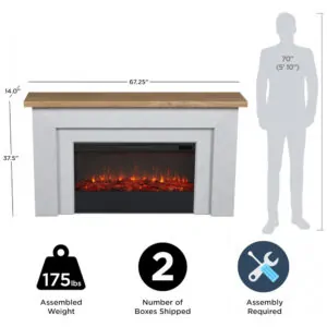 Lareira Elétrica Real Flame 171x95cm 1500W Mantel Chamas LED Controle 110V