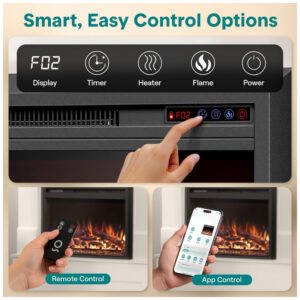 Lareira Elétrica SereneLife 74x56cm 1500W WiFi Alexa 13 Cores Embutir 110V