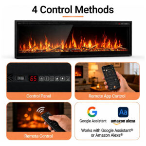 Lareira Elétrica Rresyet 152x49cm 1400W WiFi Alexa Chamas LED Embutir 110V