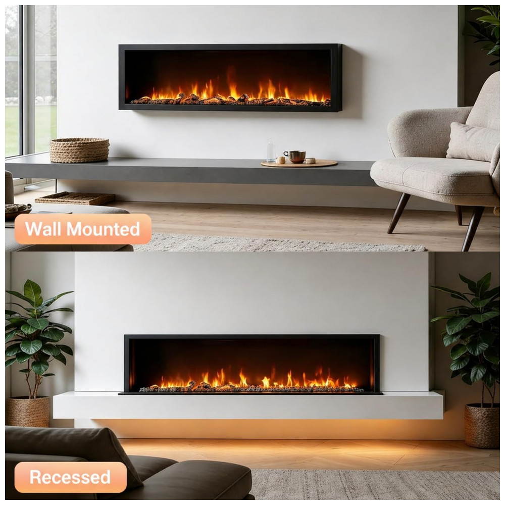 Lareira Elétrica Rresyet 152x49cm 1400W WiFi Alexa Chamas LED Embutir 110V
