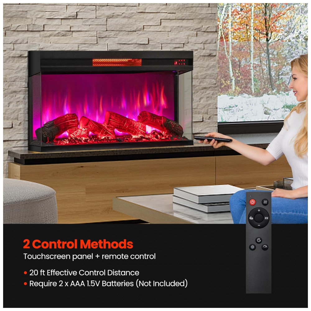 Lareira Elétrica Oralner 91x46x20cm 1500W 7 Cores Chamas 3D Embutir 110V