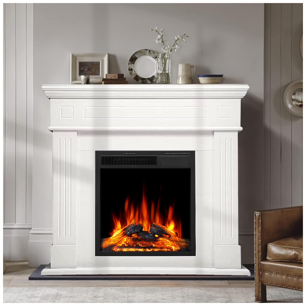Lareira Elétrica R.W.FLAME 110x101cm 1500W Chamas LED Rack TV Branca 110V