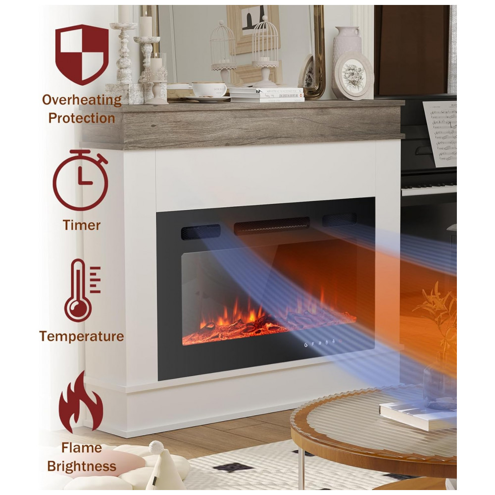 Lareira Elétrica Maxhonor 123x84cm 1500W 12 Cores LED Portátil 110V