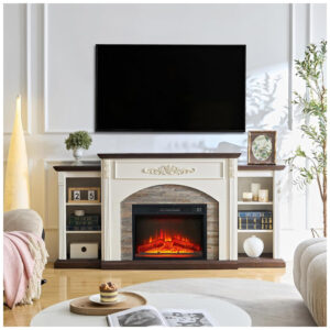 Lareira Elétrica BOSHIRO 183x91cm 1400W Rack TV Chamas LED Vintage 110V