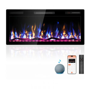 Lareira Elétrica Kucreiheat 107x46cm 1500W WiFi Alexa Som Crepitante Embutir 110V