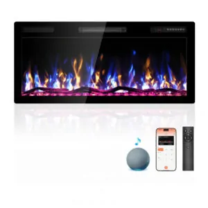 Lareira Elétrica Kucreiheat 107x46cm 1500W WiFi Alexa Som Crepitante Embutir 110V