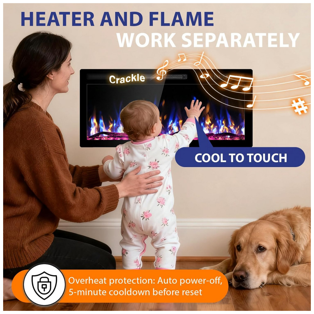 Lareira Elétrica Kucreiheat 107x46cm 1500W WiFi Alexa Som Crepitante Embutir 110V