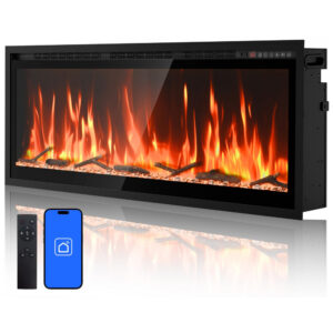 Lareira Elétrica Rresyet 127x49cm 1400W WiFi Alexa Chamas LED Embutir 110V