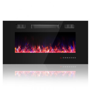 Lareira Elétrica Sannwsg 91x46cm 1500W 12 Cores LED Cristal Embutir 110V