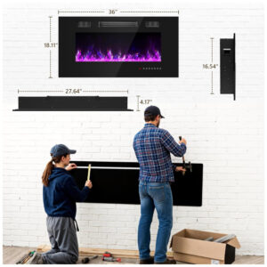 Lareira Elétrica Sannwsg 91x46cm 1500W 12 Cores LED Cristal Embutir 110V