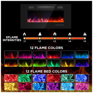 Lareira Elétrica Sannwsg 91x46cm 1500W 12 Cores LED Cristal Embutir 110V