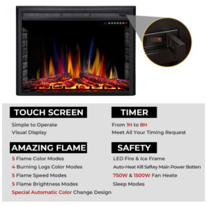 Lareira Elétrica Electactic 91x69cm 1500W Touch LED Embutir 110V