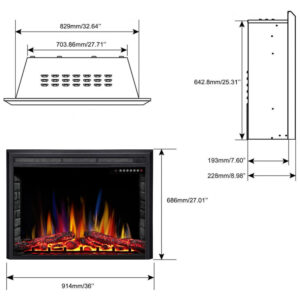 Lareira Elétrica Electactic 91x69cm 1500W Touch LED Embutir 110V
