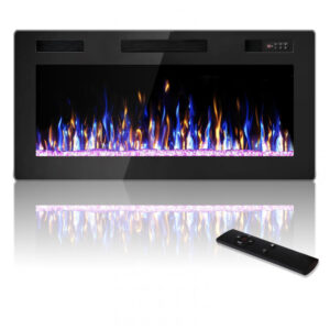 Lareira Elétrica VENDORZ 91x46cm 1500W 12 Cores LED Timer Embutir 110V