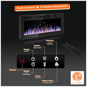 Lareira Elétrica VENDORZ 91x46cm 1500W 12 Cores LED Timer Embutir 110V