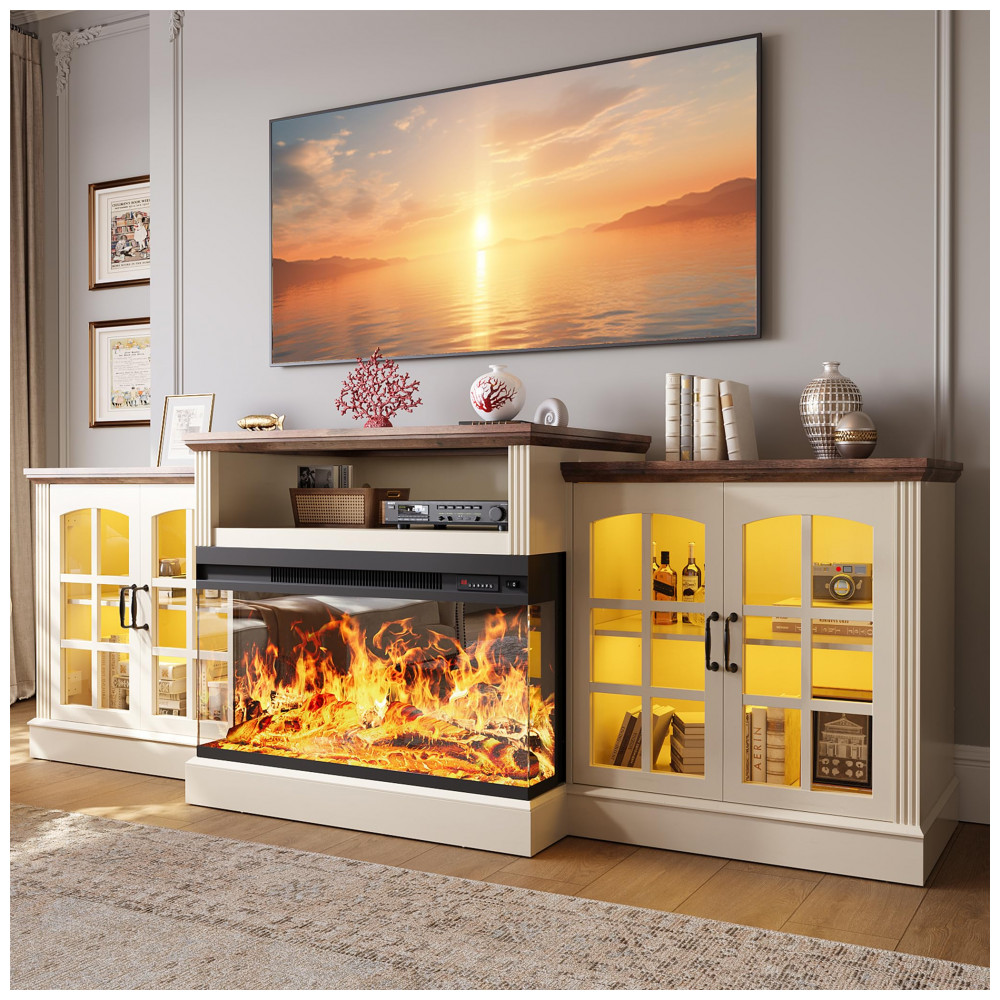 Rack TV OneBlis 246x81cm Lareira Elétrica 91cm LED 12 Cores Farmhouse 110V