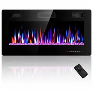 Lareira Elétrica Electactic 91x46cm 1500W Chamas LED 12 Cores Embutir 110V