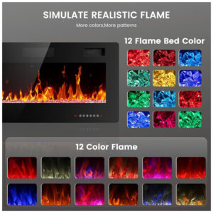 Lareira Elétrica Electactic 91x46cm 1500W Chamas LED 12 Cores Embutir 110V
