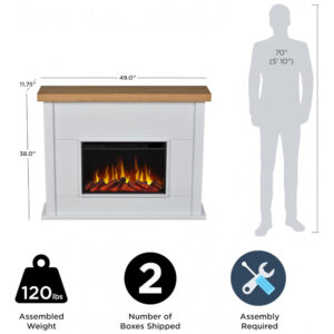 Lareira Elétrica Real Flame 124x97cm 1500W Chamas 6 Cores Controle Remoto 110V