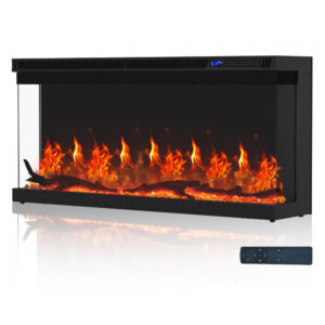 Lareira Elétrica Home4me 91x44cm 1500W Chamas LED 3 Faces Embutir 110V