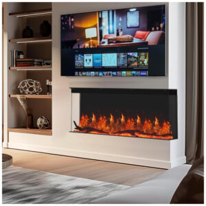 Lareira Elétrica Home4me 91x44cm 1500W Chamas LED 3 Faces Embutir 110V