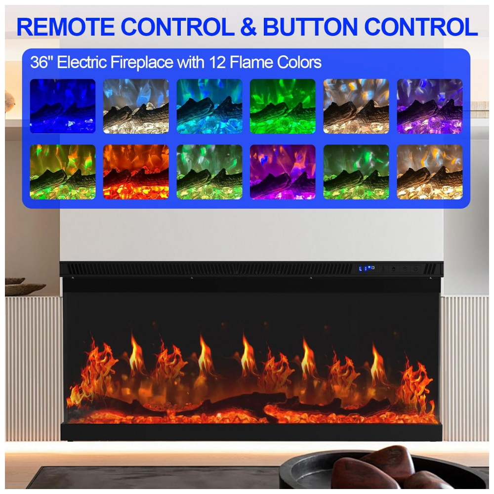Lareira Elétrica Home4me 91x44cm 1500W Chamas LED 3 Faces Embutir 110V