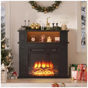 Lareira Elétrica PRETZI 110x101cm 1500W Chamas LED 12 Cores Portátil 110V