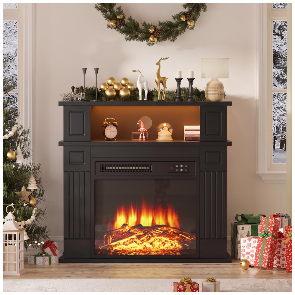 Lareira Elétrica PRETZI 110x101cm 1500W Chamas LED 12 Cores Portátil 110V