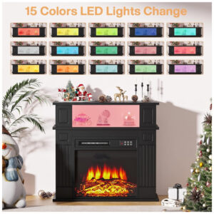 Lareira Elétrica PRETZI 110x101cm 1500W Chamas LED 12 Cores Portátil 110V