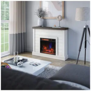 Lareira Elétrica Duraflame 120x98cm 1500W Chamas 3D Parede Branca 110V