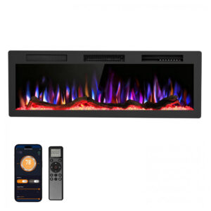 Lareira Elétrica R.W.FLAME 127x44cm 1500W WiFi Alexa Sons Embutir 110V