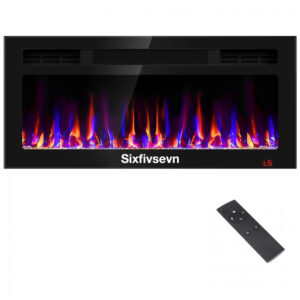 Lareira Elétrica Sixfivsevn 91x41cm 1500W 12 Cores LED Timer Embutir 110V