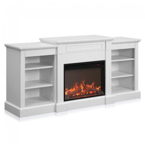 Lareira Elétrica Belleze 168x77cm 1400W TV Stand Prateleiras Branco 110V
