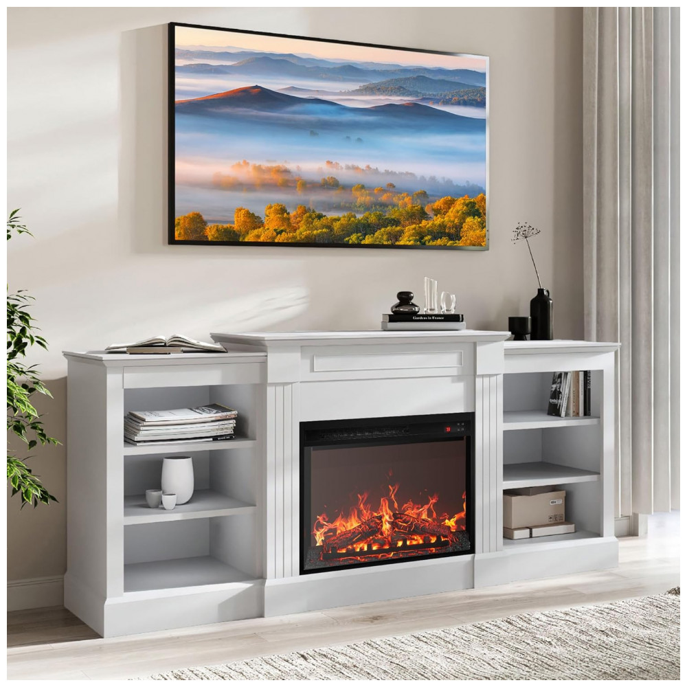 Lareira Elétrica Belleze 168x77cm 1400W TV Stand Prateleiras Branco 110V