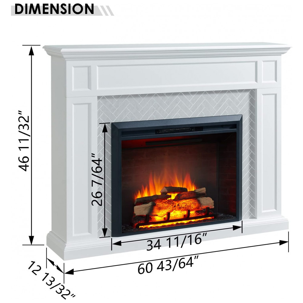 Lareira Elétrica Legend Flame 154x118cm 1500W Chamas LED Mantel Portátil 110V