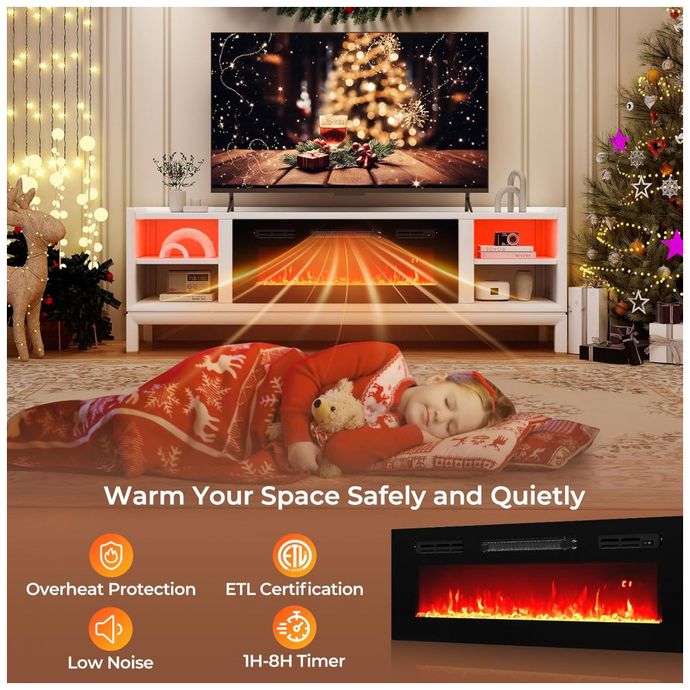 Lareira Elétrica COSTWAY 91x35cm 1500W Chamas LED Ajustáveis Embutir 110V