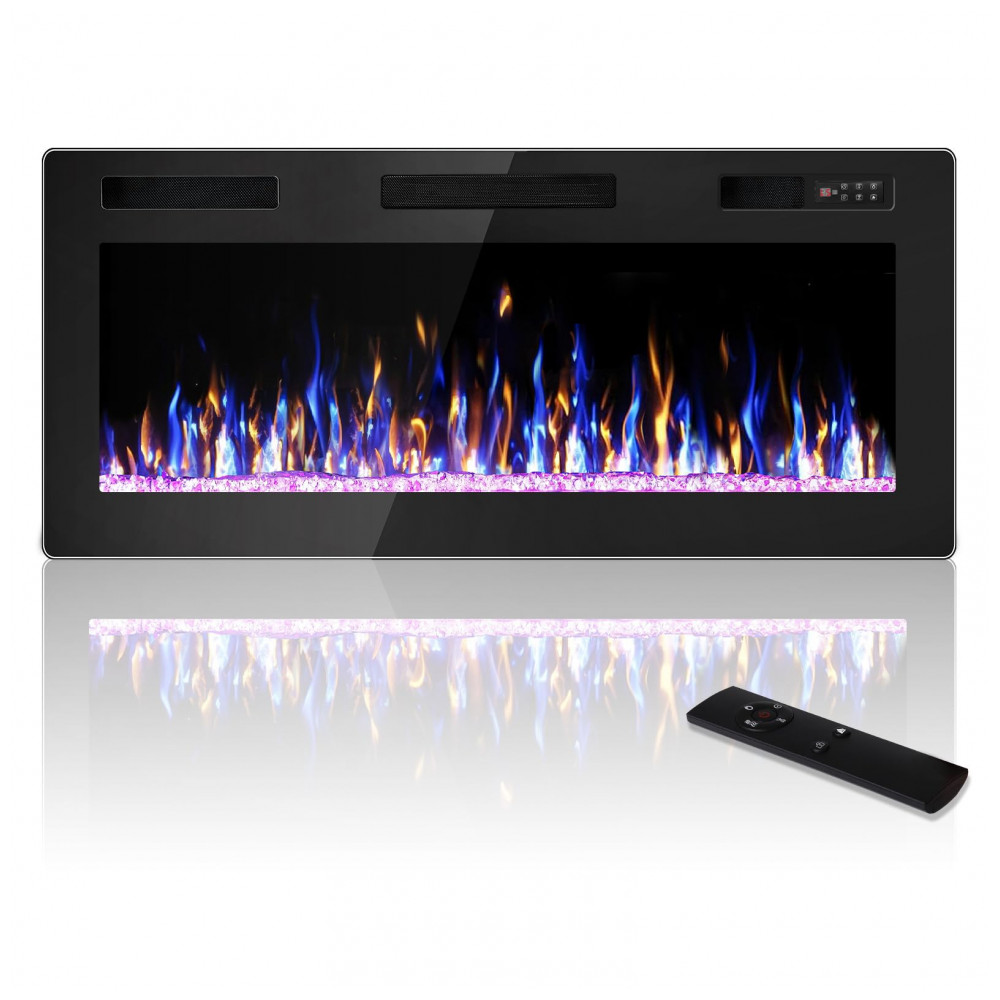Lareira Elétrica VENDORZ 107x46cm 1500W 12 Cores LED Timer Embutir 110V