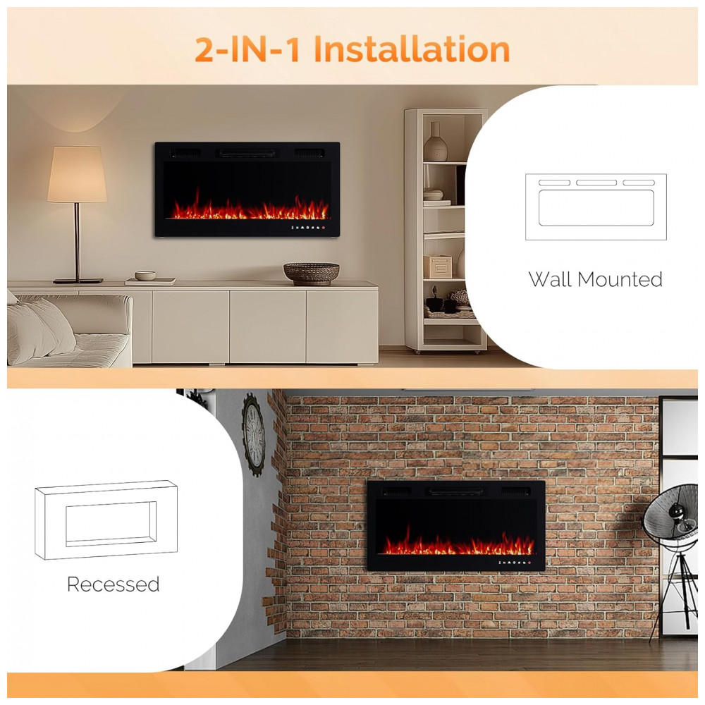 Lareira Elétrica Bonnlo 91x47cm 1500W WiFi Alexa 12 Cores Embutir 110V