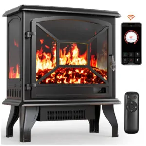 Lareira Elétrica Silonn 61,0 cm 24 Canto Aquecedor 1400W App e Controle Remoto 5 Níveis de Brilho Preto