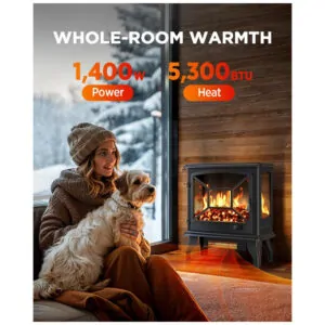 Lareira Elétrica Silonn 61,0 cm 24 Canto Aquecedor 1400W App e Controle Remoto 5 Níveis de Brilho Preto