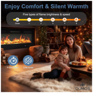 Lareira Elétrica DUMOS 107x46cm 1500W 169 Cores LED Timer Embutir 110V