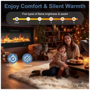 Lareira Elétrica DUMOS 107x46cm 1500W 169 Cores LED Timer Embutir 110V