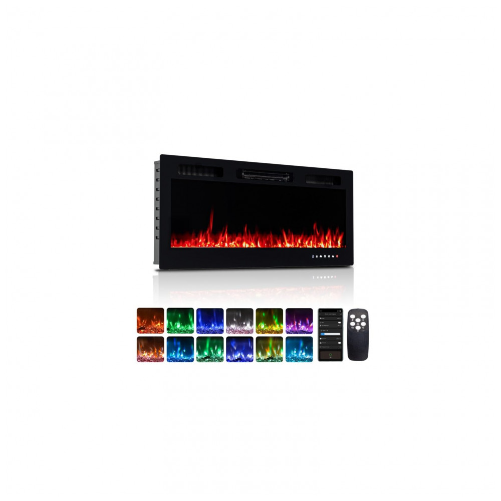 Lareira Elétrica ROVSUN 107x47cm 1400W WiFi App 12 Cores LED Embutir 110V