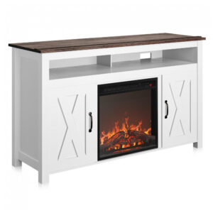 Rack TV Belleze 121x75cm Lareira Elétrica 1400W Barn Door Branco 110V