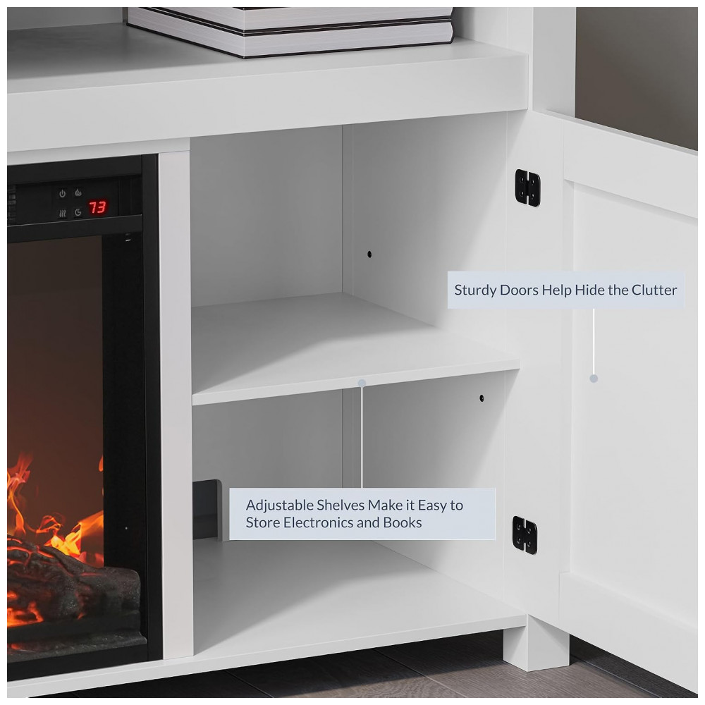Rack TV Belleze 121x75cm Lareira Elétrica 1400W Barn Door Branco 110V