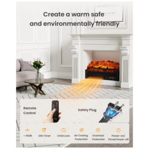 Lareira Elétrica AIRMATE 56x28cm 1500W Chamas LED Timer Portátil 110V