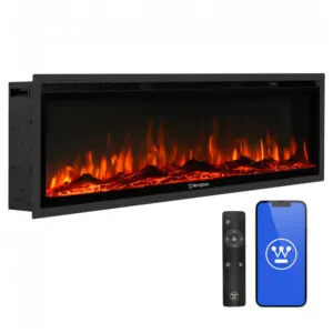 Lareira Elétrica Westinghouse 127x40cm 1500W WiFi Alexa 144 Cores Embutir 110V