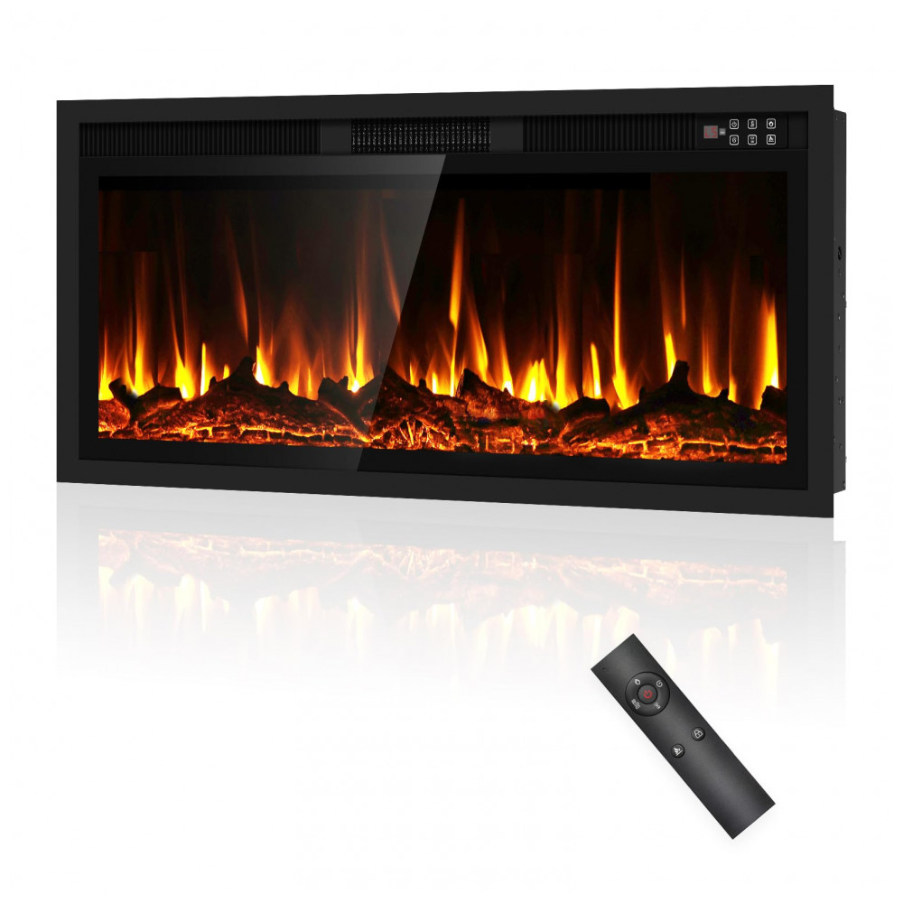 Lareira Elétrica Eueiriup 107x33cm 1500W LED 12 Cores Touch Embutir 110V